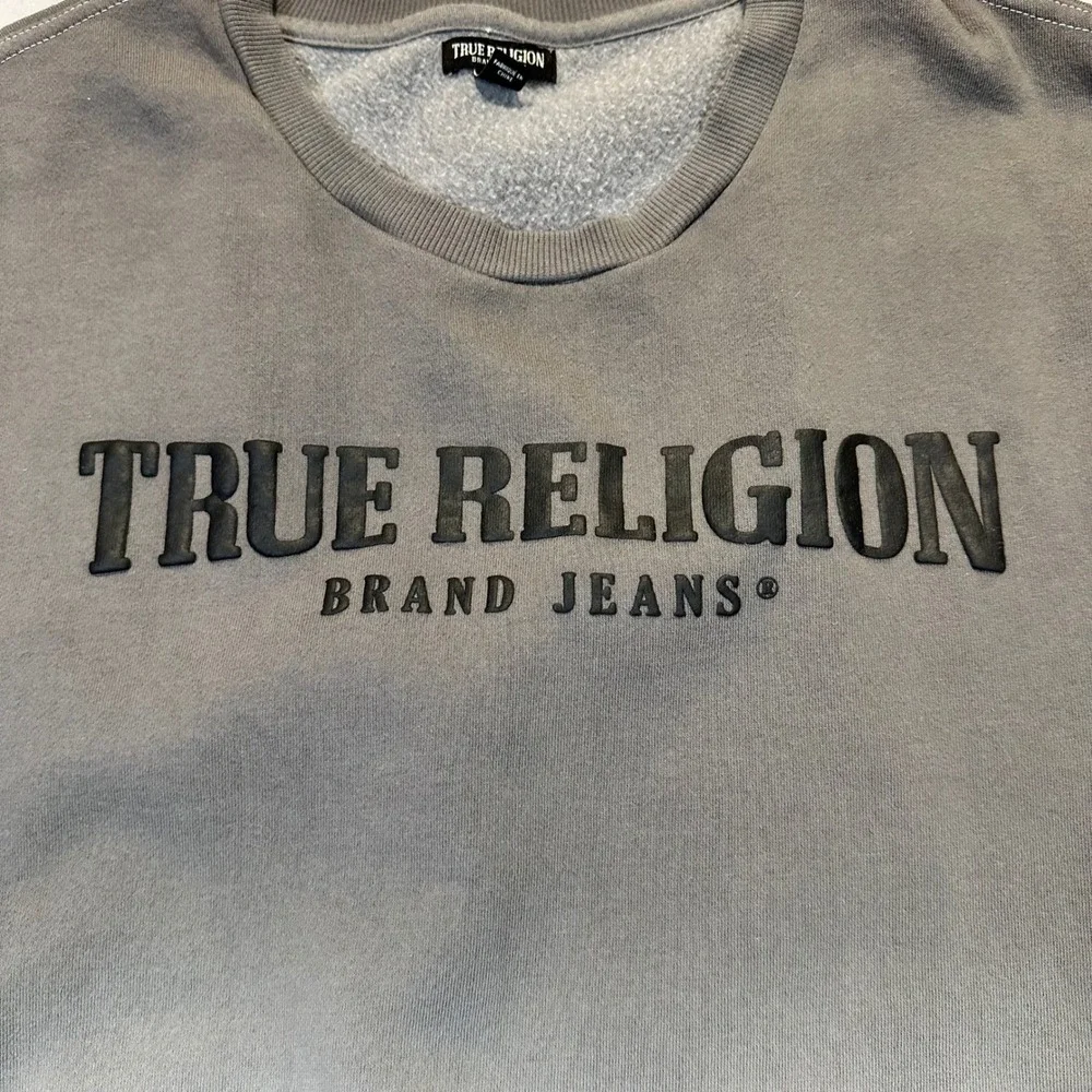 True Religion Ombre Pullover Mens 3XL Grey Streetwear Gradient Logo Sweatshirt